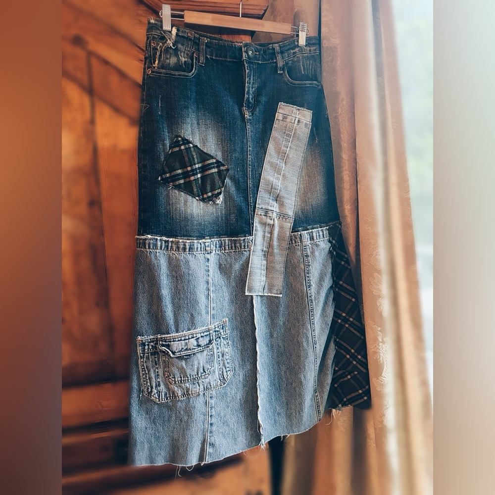Skirt Maxi Denim ALL PATCHED DENIM MAXI & BEADED TOP